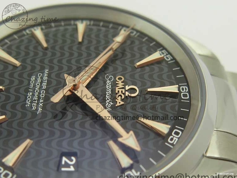 0228 FlexibleFit Aqua Terra 150M SS VSF 1:1 Best Edition Black Wave Textured Dial RG Hand on SS Bracelet A8500 Super Clone 8032